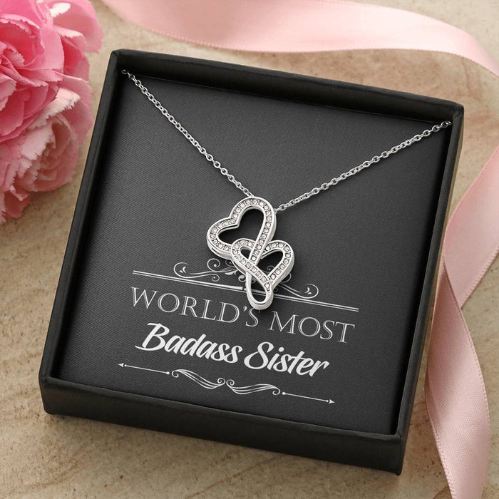 To My Badass Sister World'S Most Badass Sister Double Hearts Necklace Gift For Sister Family Gift Ideas