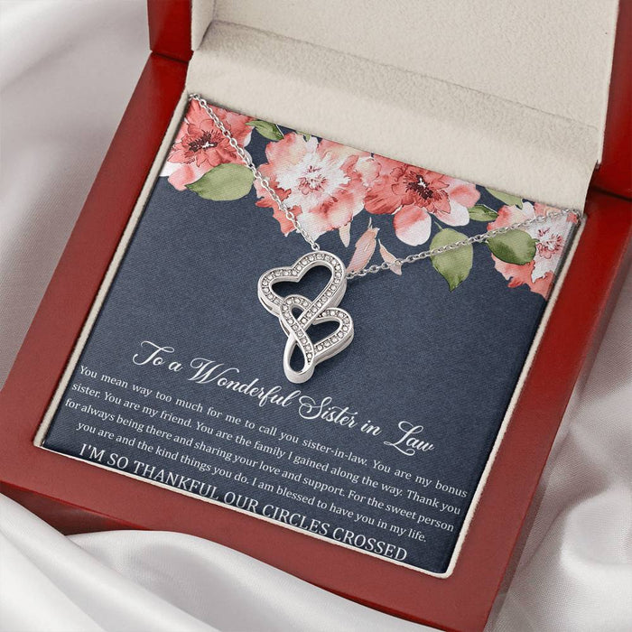 To My Sister-In-Law I'M Thankful Our Circles Crossed Double Hearts Necklace From Sister Gift For Sister Family Gift Ideas