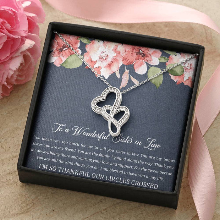 To My Sister-In-Law I'M Thankful Our Circles Crossed Double Hearts Necklace From Sister Gift For Sister Family Gift Ideas