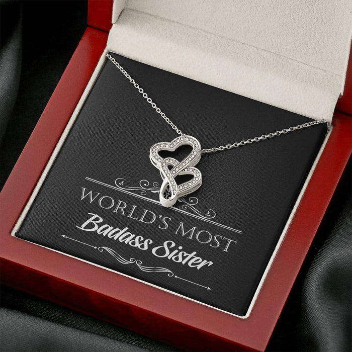 To My Badass Sister World'S Most Badass Sister Double Hearts Necklace Gift For Sister Family Gift Ideas