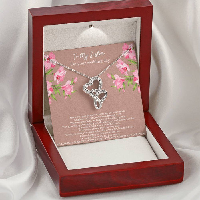 Bride No Longer A Miss But Always A Sis Double Hearts Necklace From Sister Gift For Sister Family Gift Ideas