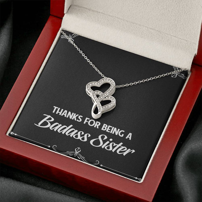 To My Badass Sister Thanks For Being A Badass Sister Double Hearts Necklace Gift For Sister Family Gift Ideas