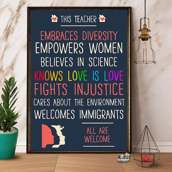 This Teacher Embraces Diversity Canvas Gift For Teacher Back To School Gift Ideas