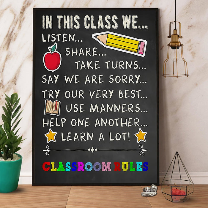 In This Class We Learn A Lot Classroom Rules Canvas Gift For Teacher Back To School Gift Ideas