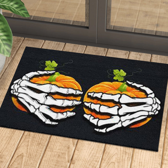 Skeleton Hands Holding Pumpkins Boobs Doormat Halloween Gift Ideas