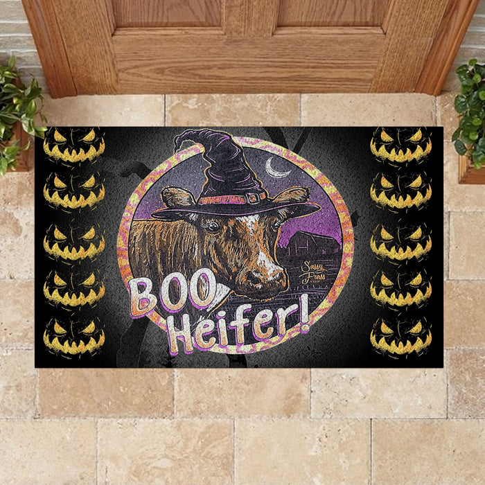Boo Heifer With Halloween Witch Cow Doormat Halloween Gift Ideas
