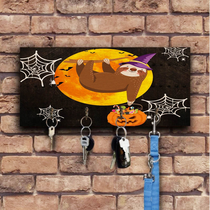 Sloth Halloween Witch Sunset Wooden Key Hook Key Holder Halloween Gift Ideas