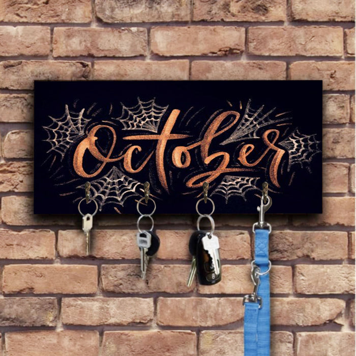 October Spider Web Wooden Key Hook Key Holder Halloween Gift Ideas