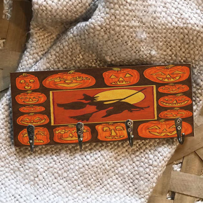 Witch Pumkin Broom Wooden Key Hook Key Holder Halloween Gift Ideas