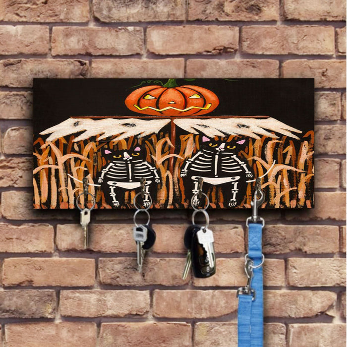 Cute Skeleton Cat Halloween Wooden Key Hook Key Holder Halloween Gift Ideas