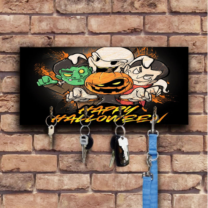 Cartoon Gosh Halloween Pumpkin Devil Wooden Key Hook Key Holder Halloween Gift Ideas