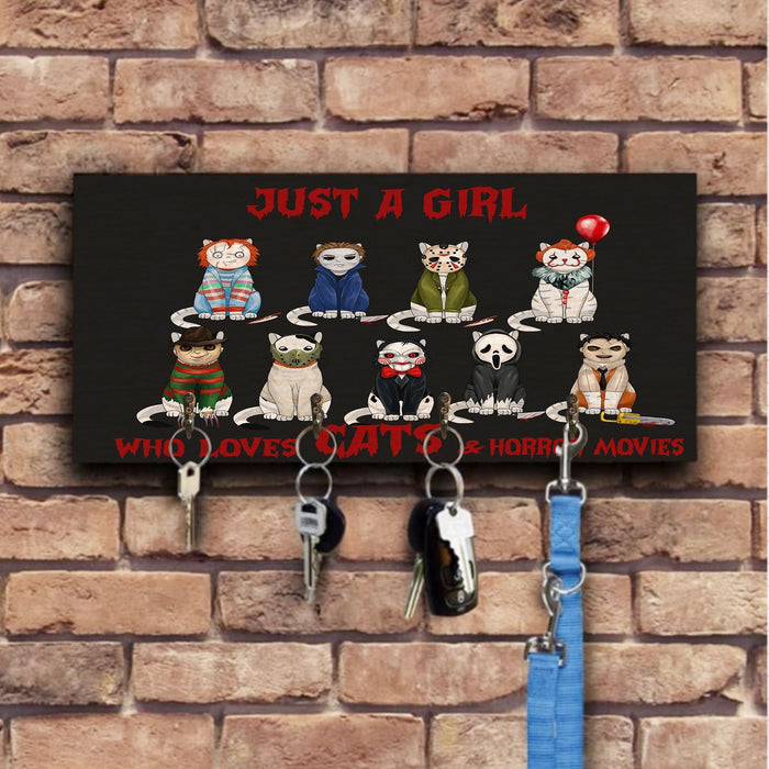 Just A Girl Who Loves Cats Sunset Wooden Key Hook Key Holder Halloween Gift Ideas