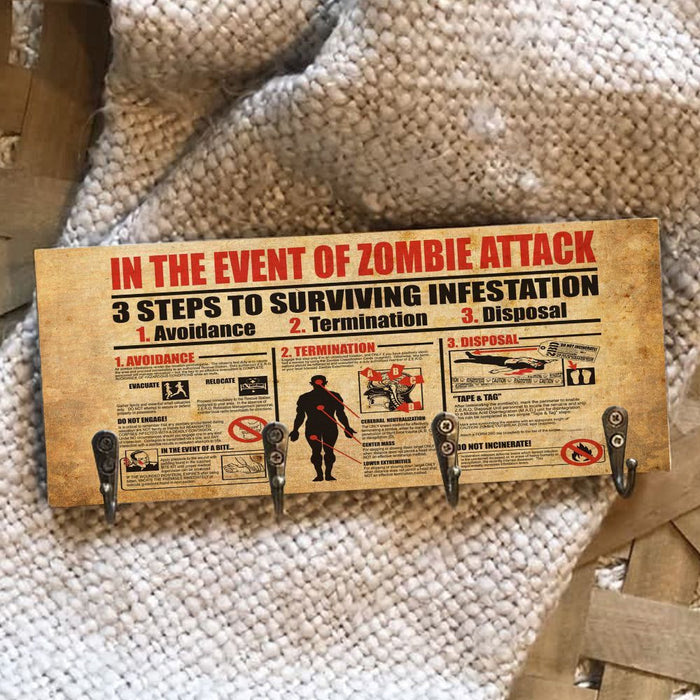 In The Event Of Zombie Attack Wooden Key Hook Key Holder Halloween Gift Ideas