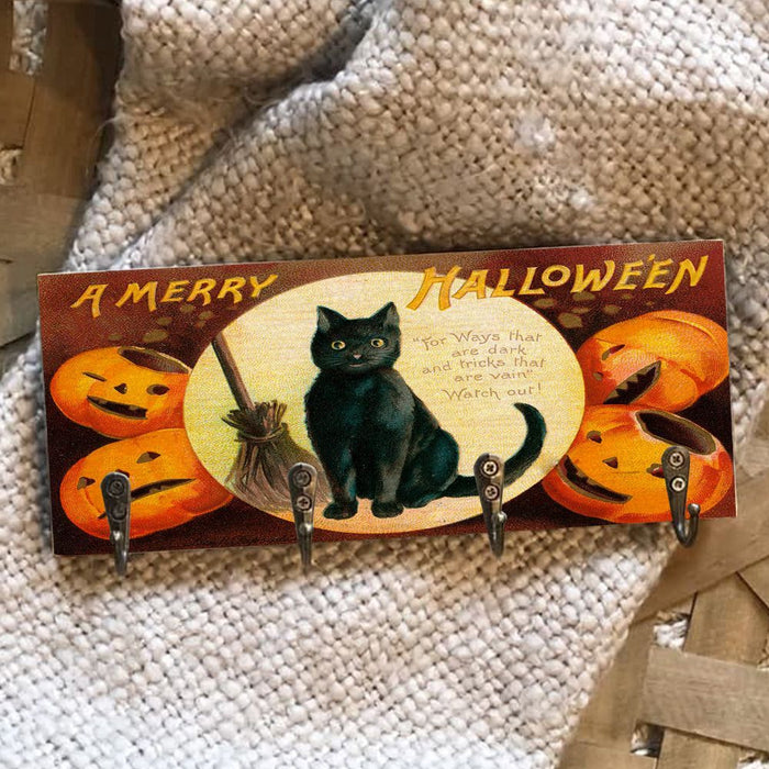 A Merry Black Cat Wooden Key Hook Key Holder Halloween Gift Ideas