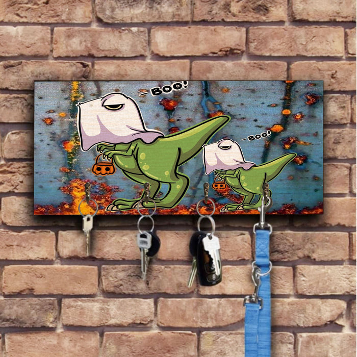 T Rex Ghost Cute Dino Wooden Key Hook Key Holder Halloween Gift Ideas