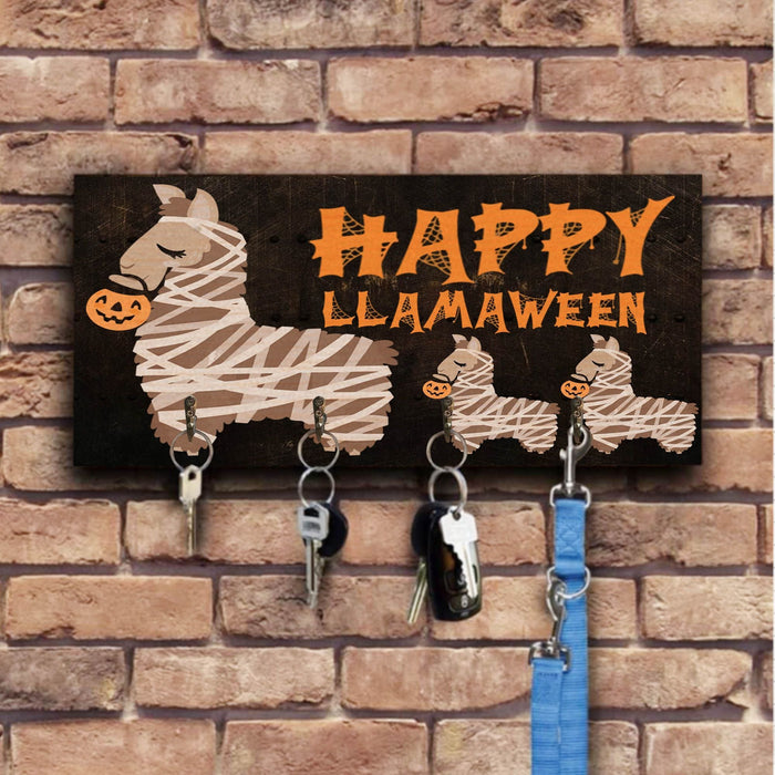 Happy Llamaween Wooden Key Hook Key Holder Halloween Gift Ideas
