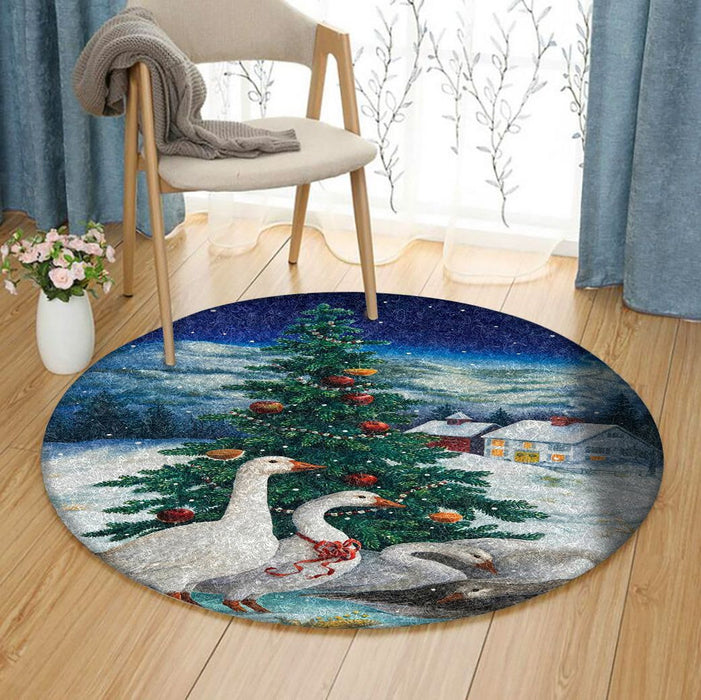 Christmas Geese Couple Round Rug Christmas Gift Ideas