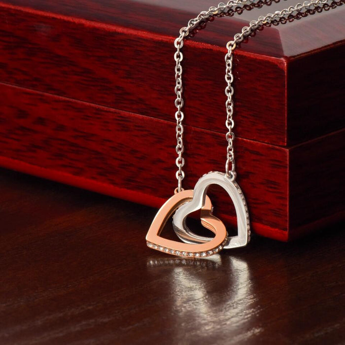 Family Distance Never Separates Two Heart - Gift For Mother Personalized Interlocking Hearts Necklace