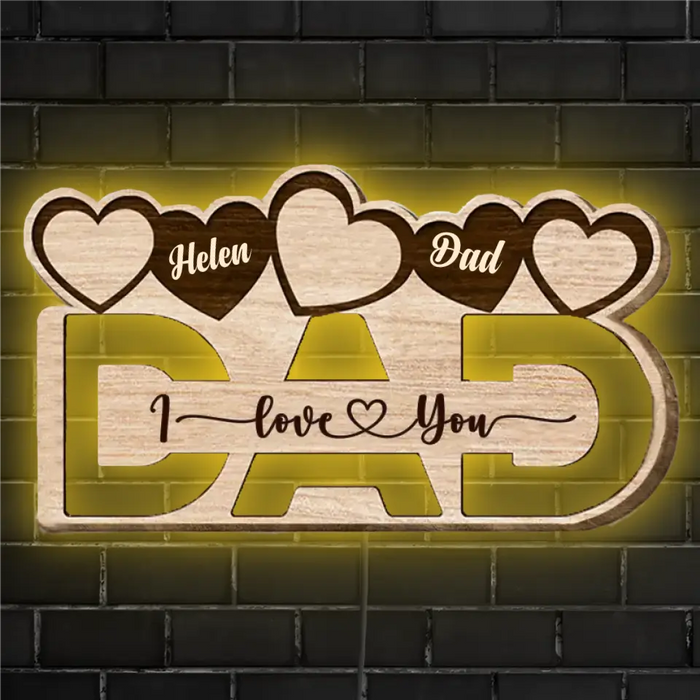 I Love You Dad- Gift For Father's Day- Custom Wooden Sign with LED