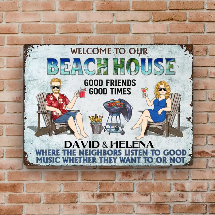 Welcome To Our Poolside- Personalized Rectangle Metal Sign- Gift For Family