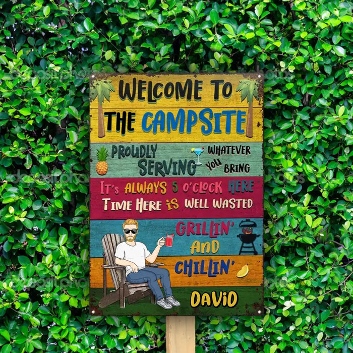 Welcome To Our Campsite- Personalized Rectangle Metal Sign- Gift For Family