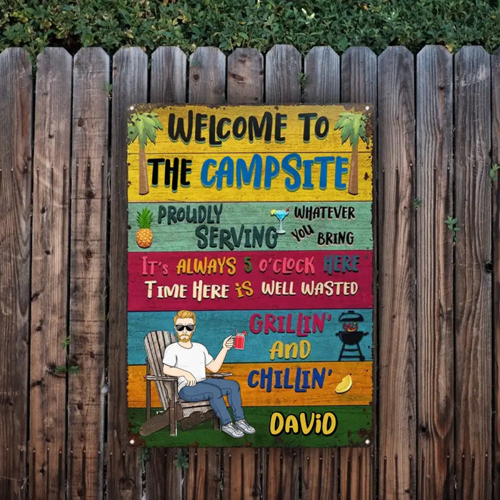 Welcome To Our Campsite- Personalized Rectangle Metal Sign- Gift For Family