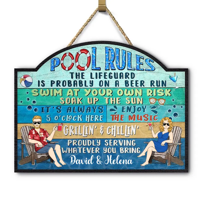 Pool Rules Soak Up The Sun- Personalized Wooden Sign- Gift For Family