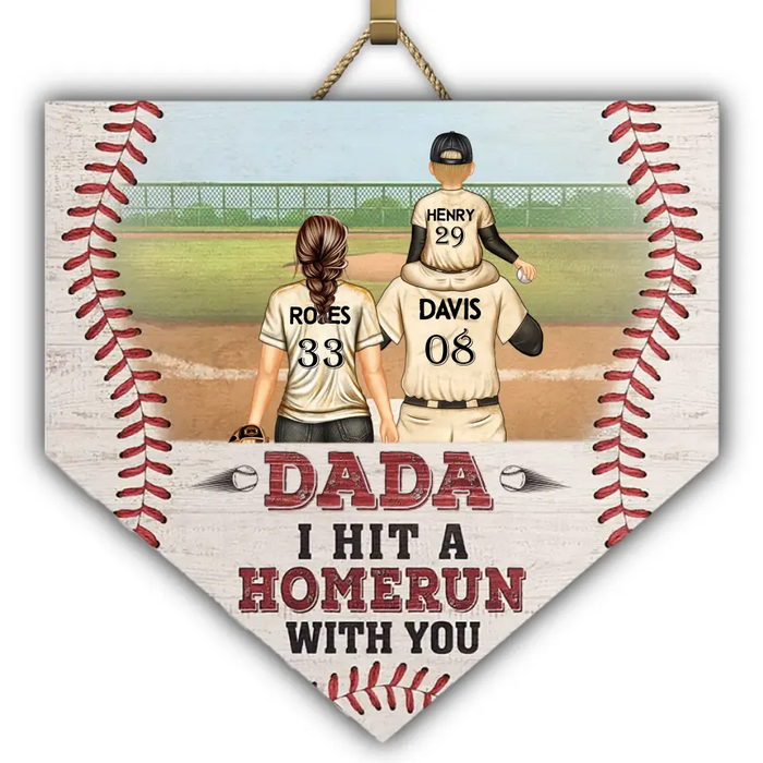 Dad, We Hit A Homerun With You - Gift For Family-Personalized Custom Shaped Wood Sign