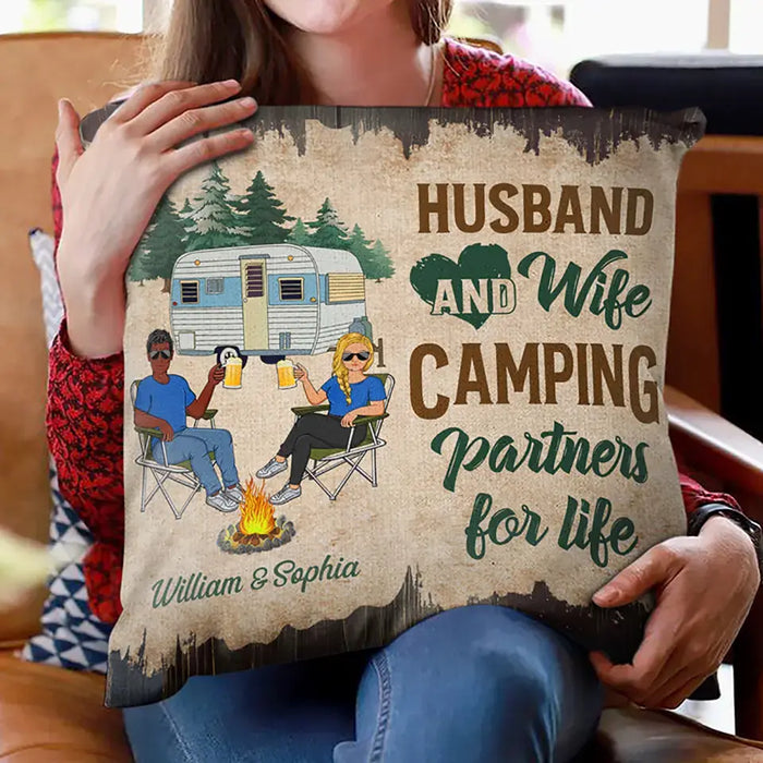 Husband And Wife Camping For Life- Gift For Family- Personalized Custom Pillow