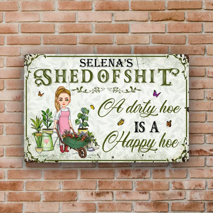 A Dirty Hoe Is A Happy Hoe - Gift For Garden Lovers - Personalized Rectangle Metal Sign