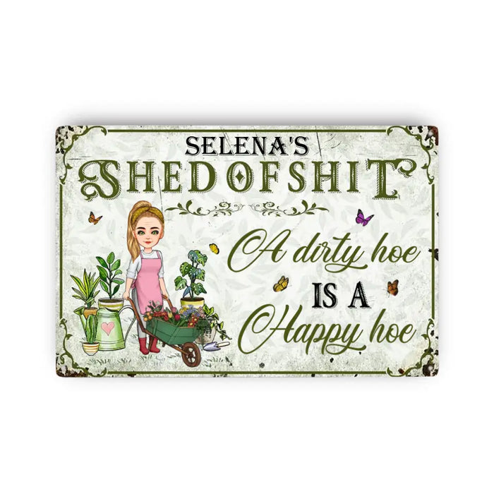 A Dirty Hoe Is A Happy Hoe - Gift For Garden Lovers - Personalized Rectangle Metal Sign