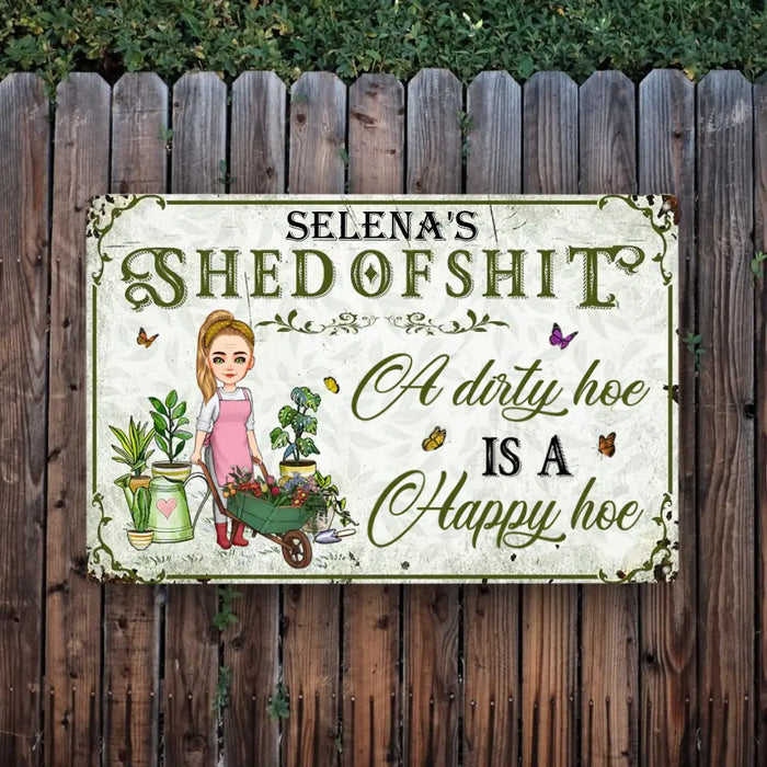 A Dirty Hoe Is A Happy Hoe - Gift For Garden Lovers - Personalized Rectangle Metal Sign