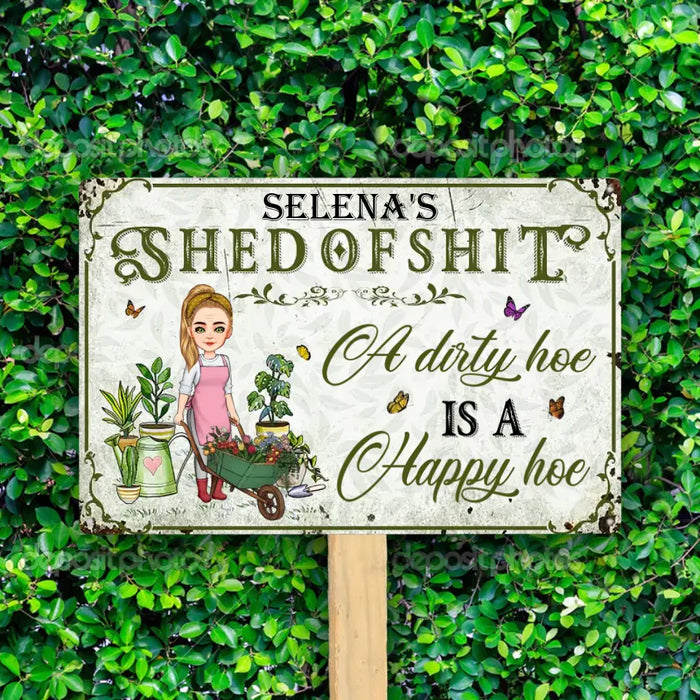 A Dirty Hoe Is A Happy Hoe - Gift For Garden Lovers - Personalized Rectangle Metal Sign