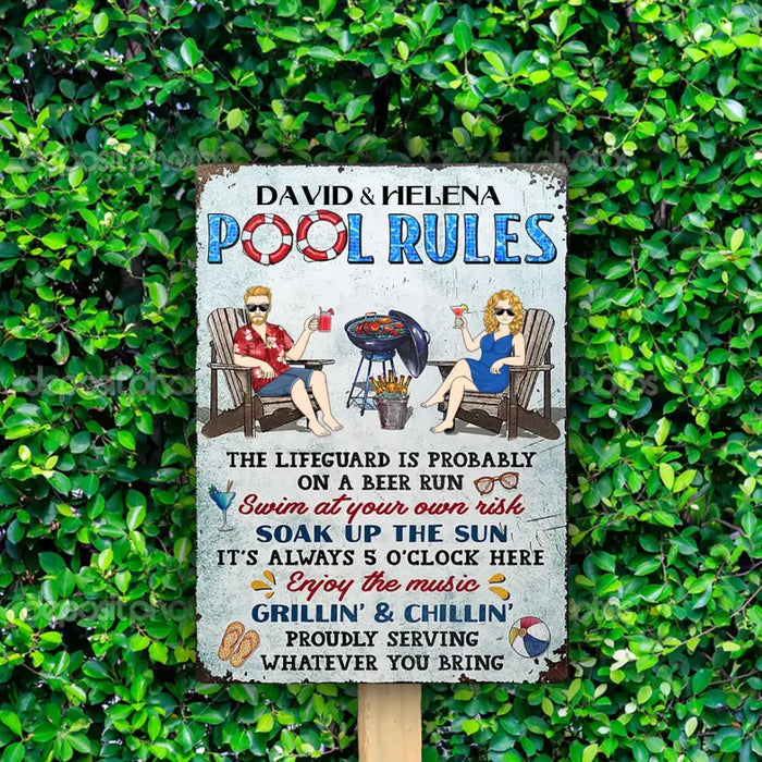 Pool Rules Soak Up The Sun- Gift For Family- Personalized Rectangle Metal Sign