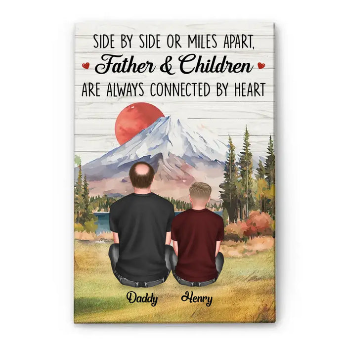 Father & Daughters Always Connected By Heart - Gift For Family - Personalized Canvas Wall Art