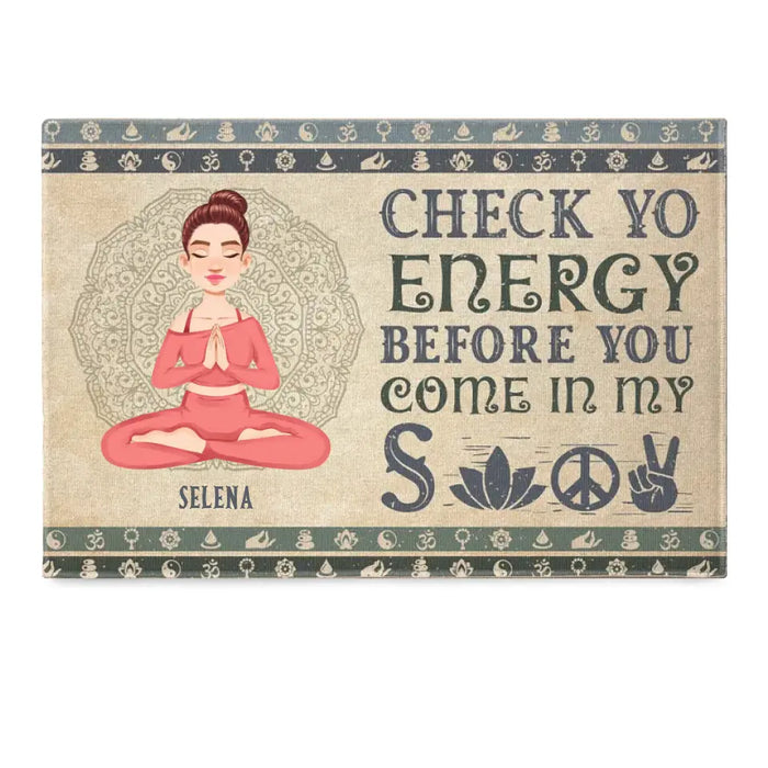 Check Your Energy - Gift For Yoga Lovers - Personalized Doormat