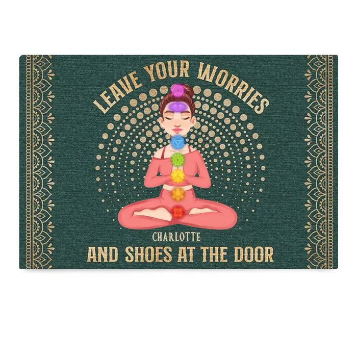 Leave Your Worries At The Door - Gift For Yoga Lovers - Personalized Doormat