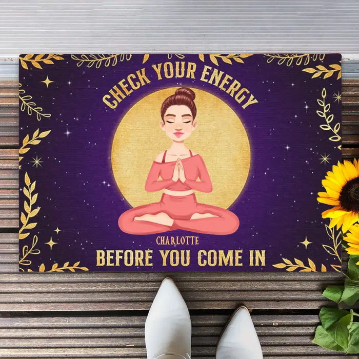 Check Your Energy - Gift For Yoga Lovers - Personalized Doormat