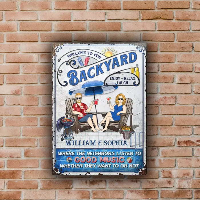 Welcome To Our Backyard- Personalized Rectangle Metal Sign- Gift For Family