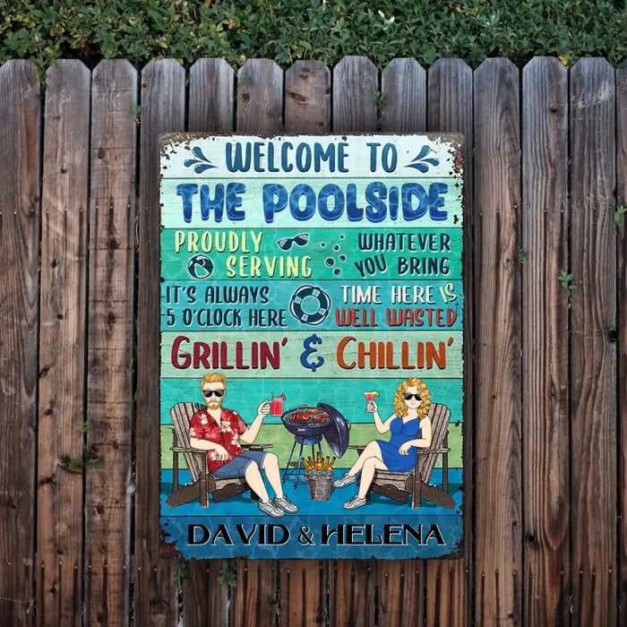 Welcome To The Poolside - Personalized Rectangle Metal Sign - Gift For Lover