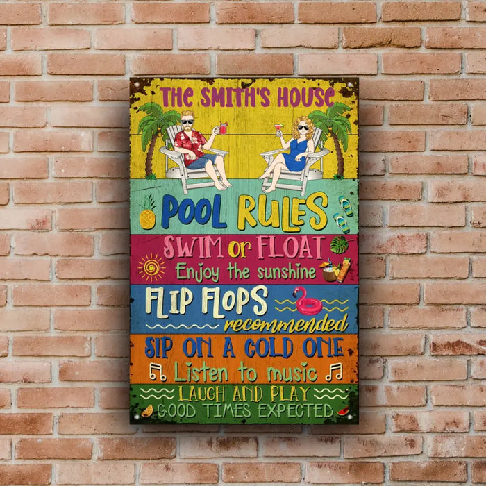 Pool Rules - Personalized Metal Sign - Gift For Swimming Lovers, Family