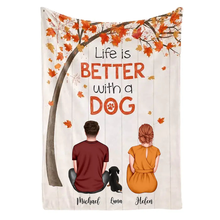 Life Is Better With A Dog - Personalized Fleece Blanket - Gift For Family