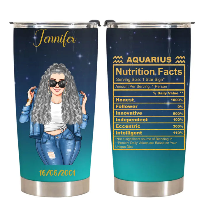 Aquarius Nutrition Facts - Personalized Tumbler - Gift For Astrology Lovers, Gift For Daughter, Sister, Besties