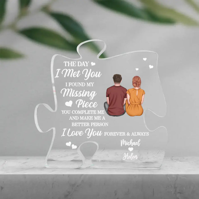 The Day I Met You - Personalized Puzzle Acrylic Plaque - Gift for Couples