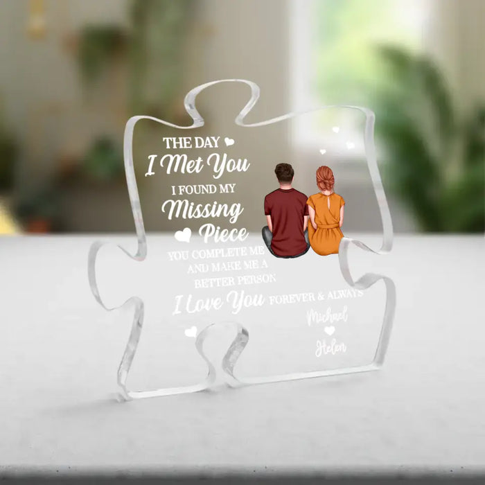 The Day I Met You - Personalized Puzzle Acrylic Plaque - Gift for Couples