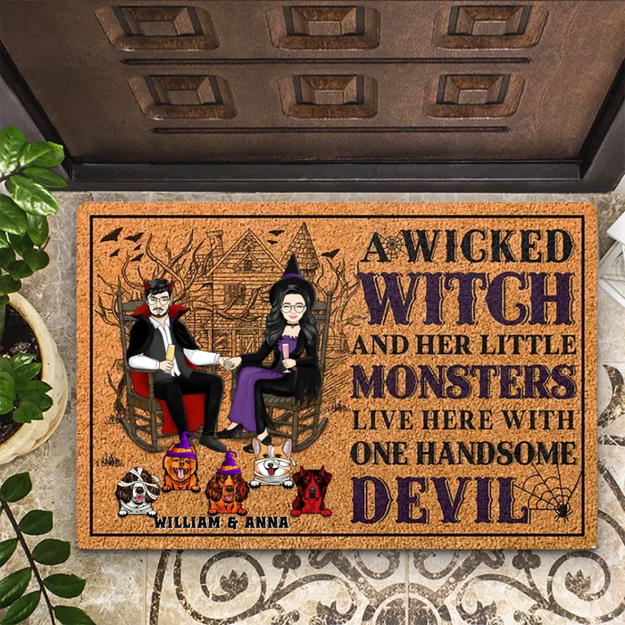 A Wicked Witch And Her Little Monters Live Here - Personalized Doormat - Gift For Family