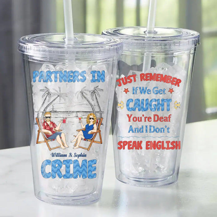 Partners In Crime - Personalized Acrylic Insulated Tumbler With Straw - Gift For Friends, Beach Summer Lovers