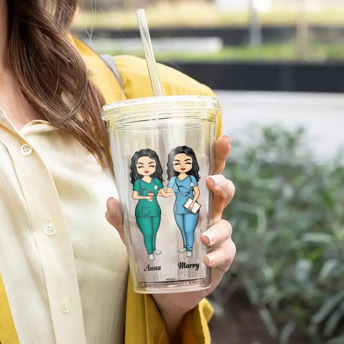She Works Joyfully With Her Hand - Personalized Acrylic Insulated Tumbler With Straw - Gift For Best Friends
