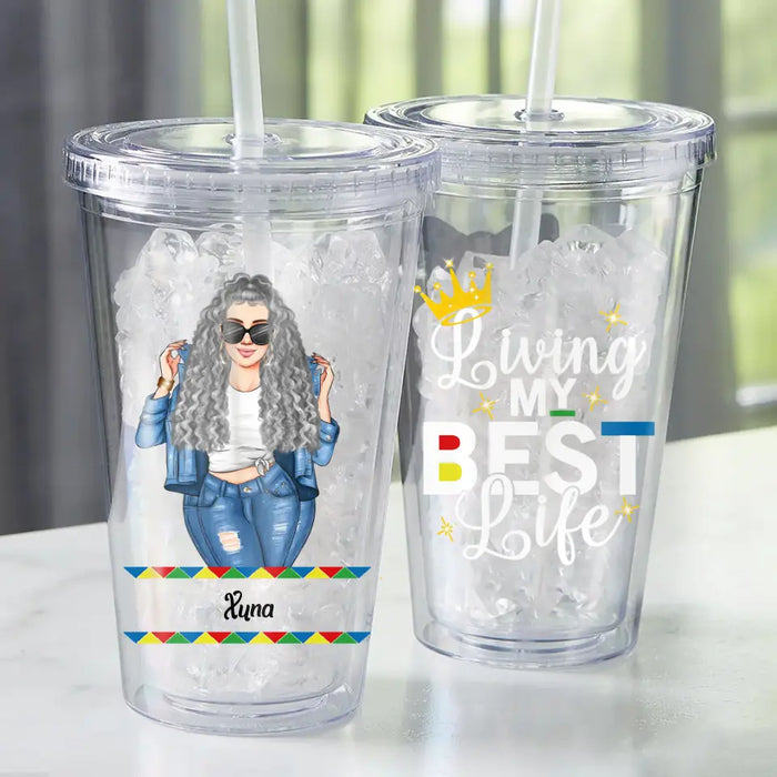 Living My Best Life - Personalized Acrylic Insulated Tumbler With Straw - Gift For Girls