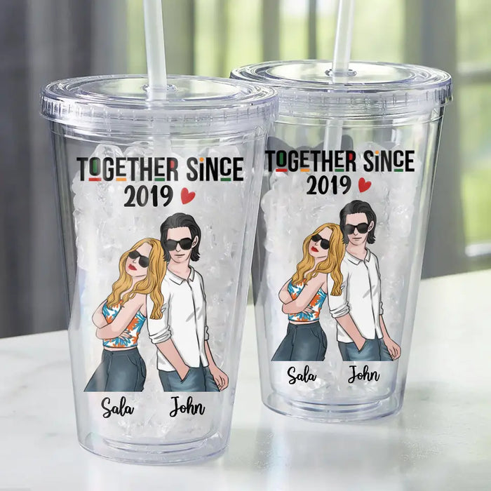 Together Since - Personalized Acrylic Insulated Tumbler With Straw - Gift For Couples